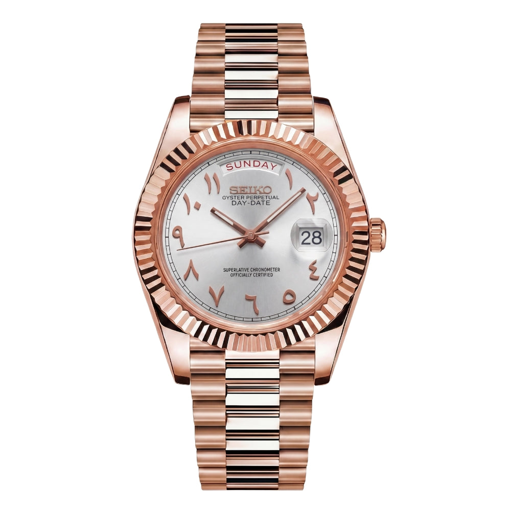 SEIKO JUST DAY-DATE WHITE ARABIC ROSE GOLD
