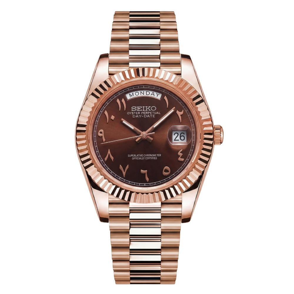 SEIKO JUST DAY-DATE CHOCOLATE ARABIC ROSE GOLD