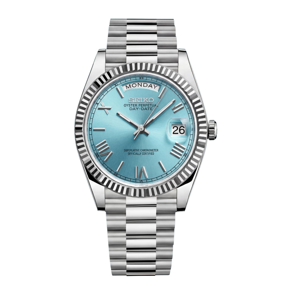 SEIKOJUST DAY-DATE ICE BLUE ROMAN