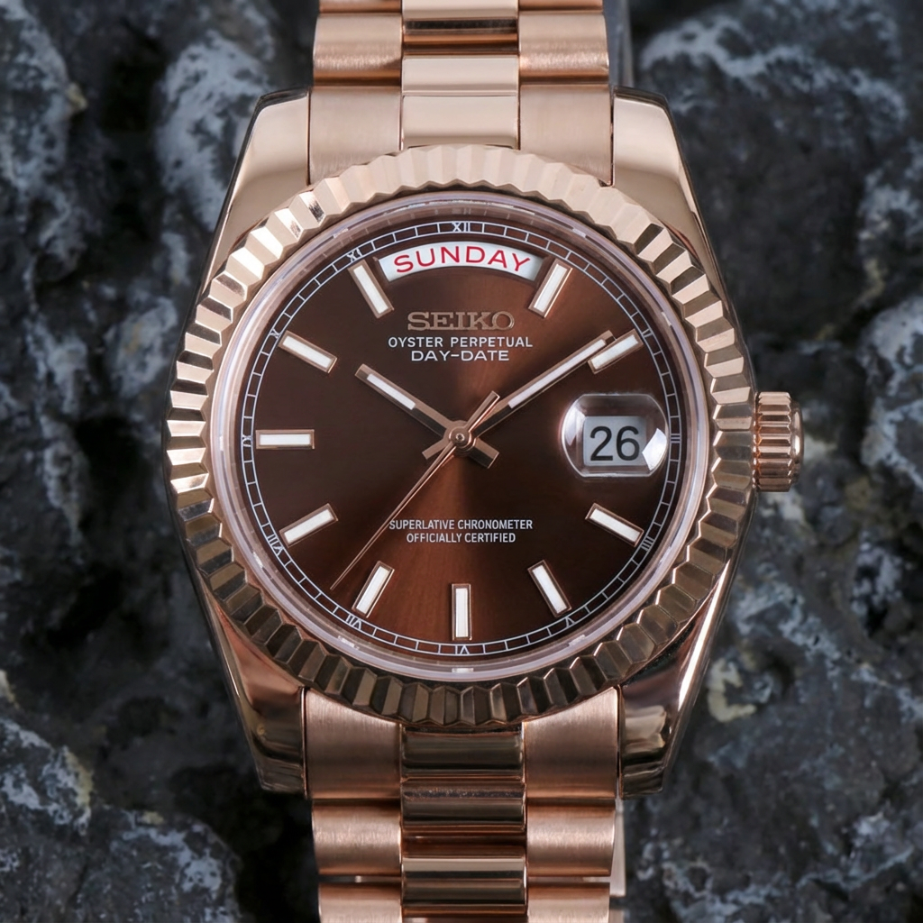 SEIKOJUST DAY-DATE CHOCOLATE ROSE GOLD