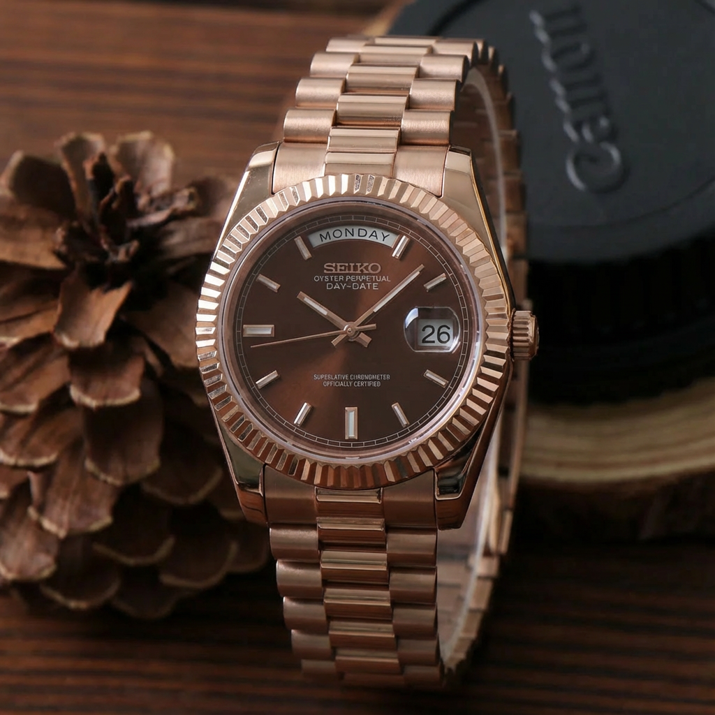 SEIKOJUST DAY-DATE CHOCOLATE ROSE GOLD