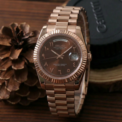 SEIKO JUST DAY-DATE CHOCOLATE ARABIC ROSE GOLD