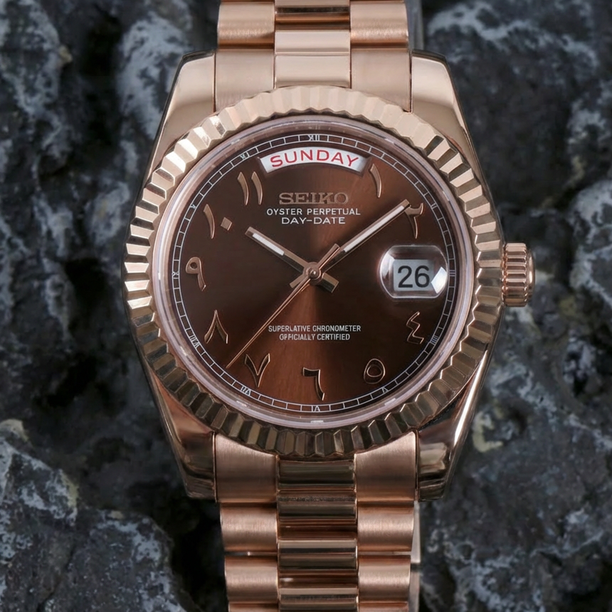 SEIKO JUST DAY-DATE CHOCOLATE ARABIC ROSE GOLD