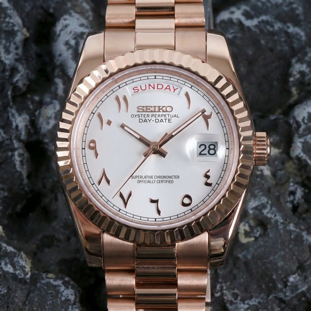 SEIKO JUST DAY-DATE WHITE ARABIC ROSE GOLD