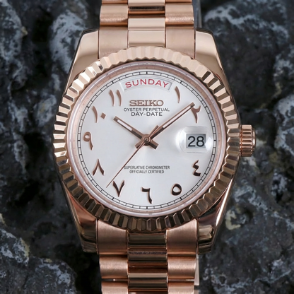 SEIKO JUST DAY-DATE WHITE ARABIC ROSE GOLD
