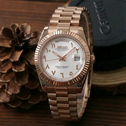 SEIKO JUST DAY-DATE WHITE ARABIC ROSE GOLD
